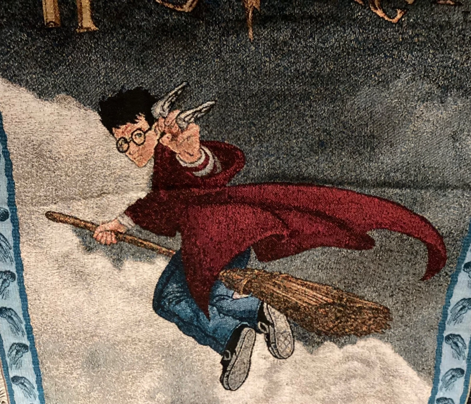 Vintage Harry Potter Throw Blanket Quidditch Hand Woven Fringed Warner Bros 2000