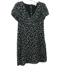 Michael Kors Womens Size M Short Sleeve V-Neck Mini Dress Studded Floral Black