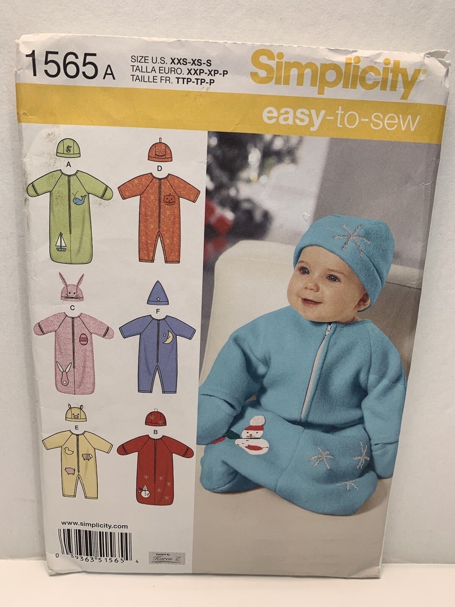 Simplicity 1565 Babies Bunting Romper Hats Easy Pattern NB