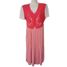 Allison Che 16 Pink Gingham Dress Floral Embroidery Waist Tie Modest Church