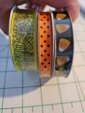 Celebrate It Halloween Ribbon. 3 Spools. Candy Corn, Dots, Web.
