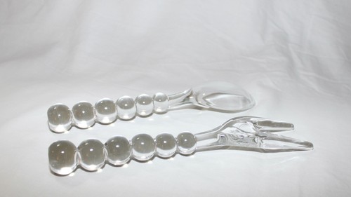 VINTAGE Imperial Glas KERZENDOCHT GABEL LÖFFEL 2 STÜCK SALAT Servier SET - Bild 3 von 4