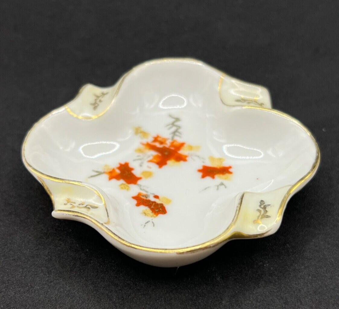 Vintage Occupied Japan Porcelain Ashtray Hand Painted Floral Gold Trim Trinket