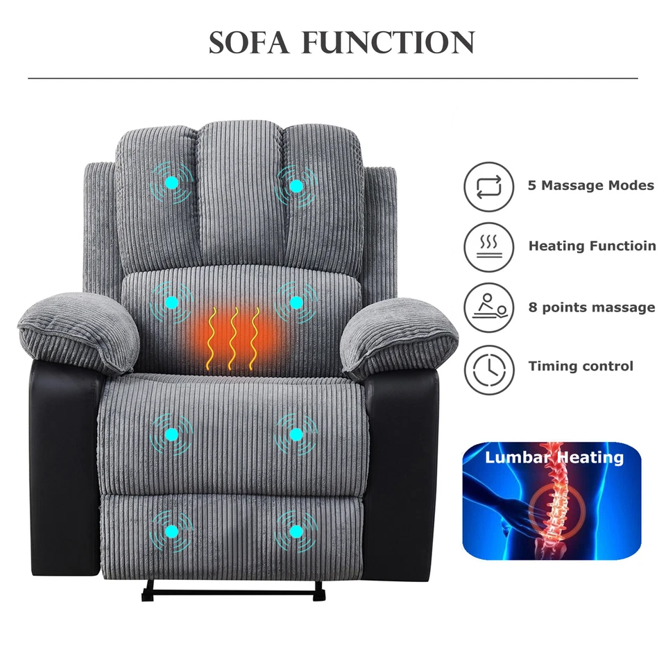 Electric Recliner Armchair 8 Point Electric Heated Massage Sofa Arm Chair Home - Image 3 of 4