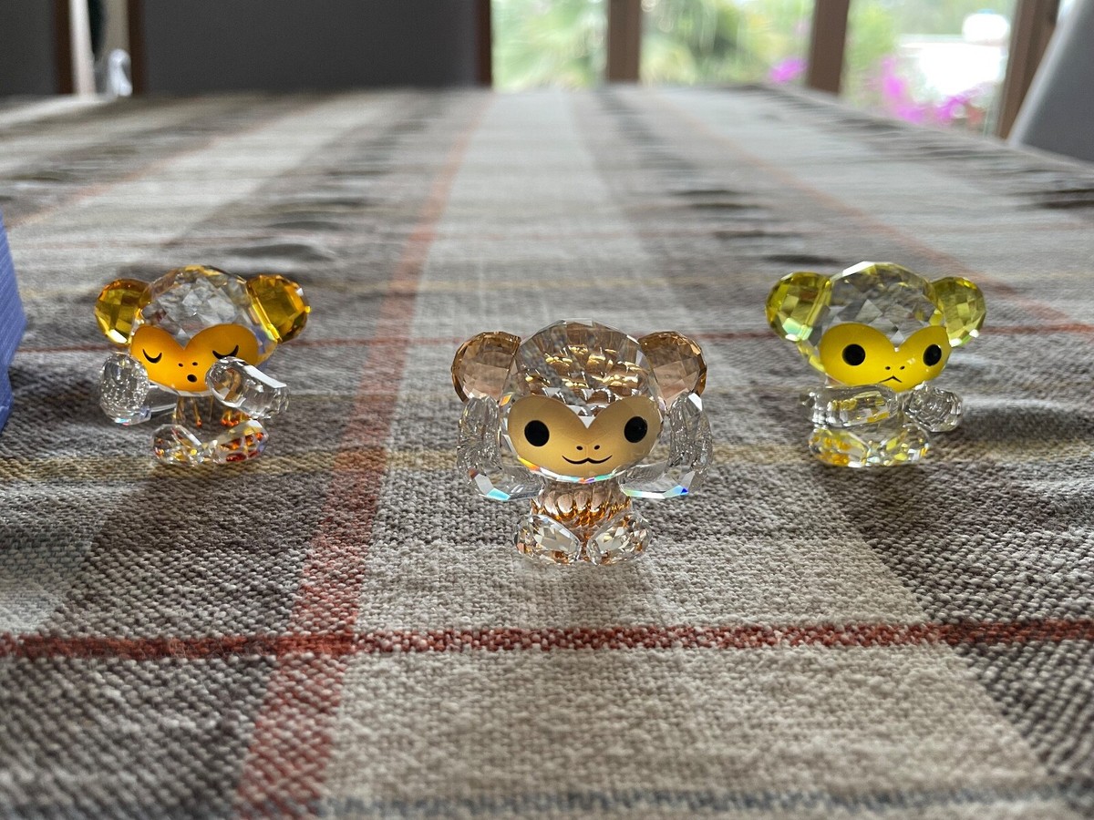 Swarovski Crystal Three Wise Monkeys #5428005 3 Color See Speak