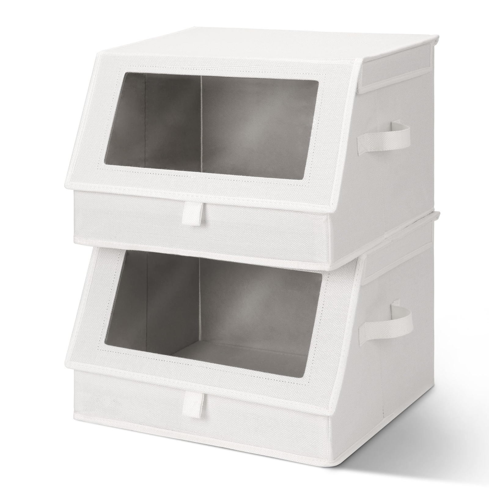 Stackable Storage Bins Open Front, Closet Storage Boxes with Lids, Foldable F...