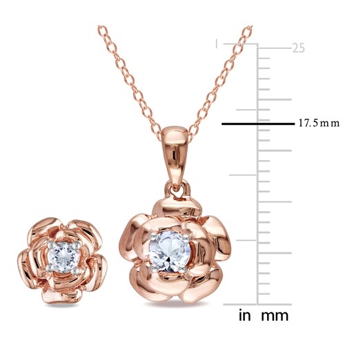 Amour Rose Silver Created White Sapphire Floral Earrings, Pendant & Chain Set - Picture 2 of 5