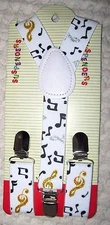 Kids Boys Girls Musical Notes Black Gold Sliver Y-Back Adjustable suspenders-New