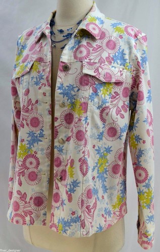 Pendleton stretch cotton FLORAL denim twill JACKET light button COAT Womens SZ M - Bild 1 von 9