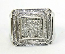 Princess Cut Diamond Invisible Square Cluster Men's Ring 14k White Gold 1.75Ct