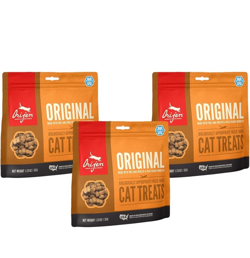 ORIJEN 3 Pack of Original CAT  Treats 1.25 Ounces Each Freeze-Dried Grain-Free