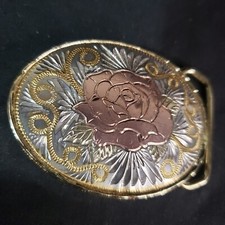 Vintage ROSE WESTERN Cowgirl BELT BUCKLE - 2 1/2" X 2" - Rose Gold Made in USA