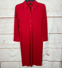 Talbots Dress Womens XS Red 1/2 Button Shirt Midi Long Sleeve Collar Solid Knit
