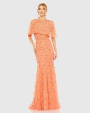MAC DUGGAL  93653 EMBELLISHED ILLUSIONS CAPE SLEEVE TRUMPET CORAL GOWN 12 $698