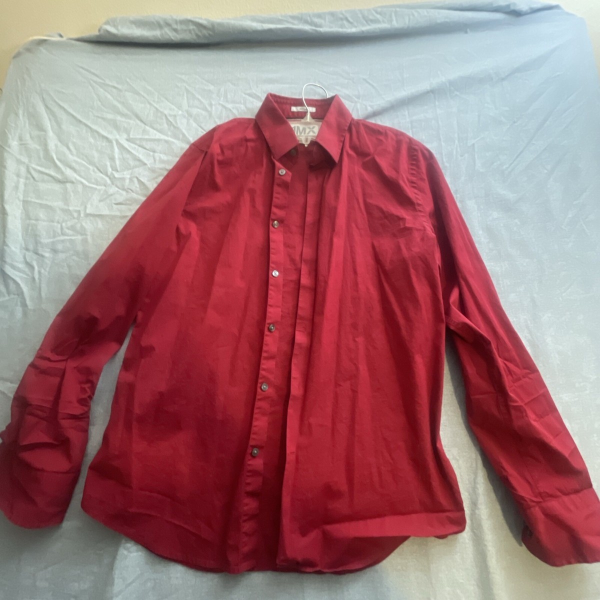 Express For Men Red 1MX fitted Long Sleeve Dress Shirt | eBay
