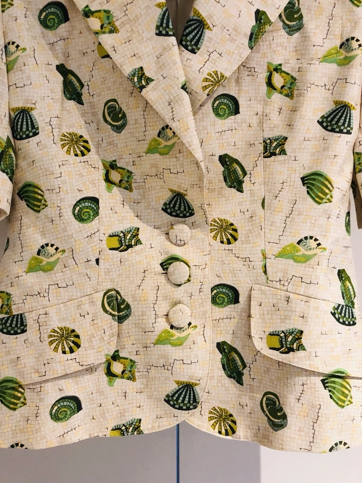 HERMES Paris Crema Verde Seda Mosaico Náutico Concha Mujer’s Falda Chaqueta Traje Foto 2 de 4