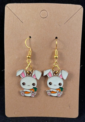 Easter Bunny & Carrot Earrings - Dangle - Gold Hook - Easter - Handmade