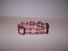 Wet Nose Designs Cranberry Snowflake Plaid Dog Collar Christmas Winter Burgundy2