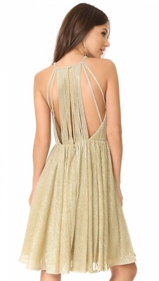 Halston Heritage Evening Collection Metallic Back Strap Dress $325 Size S