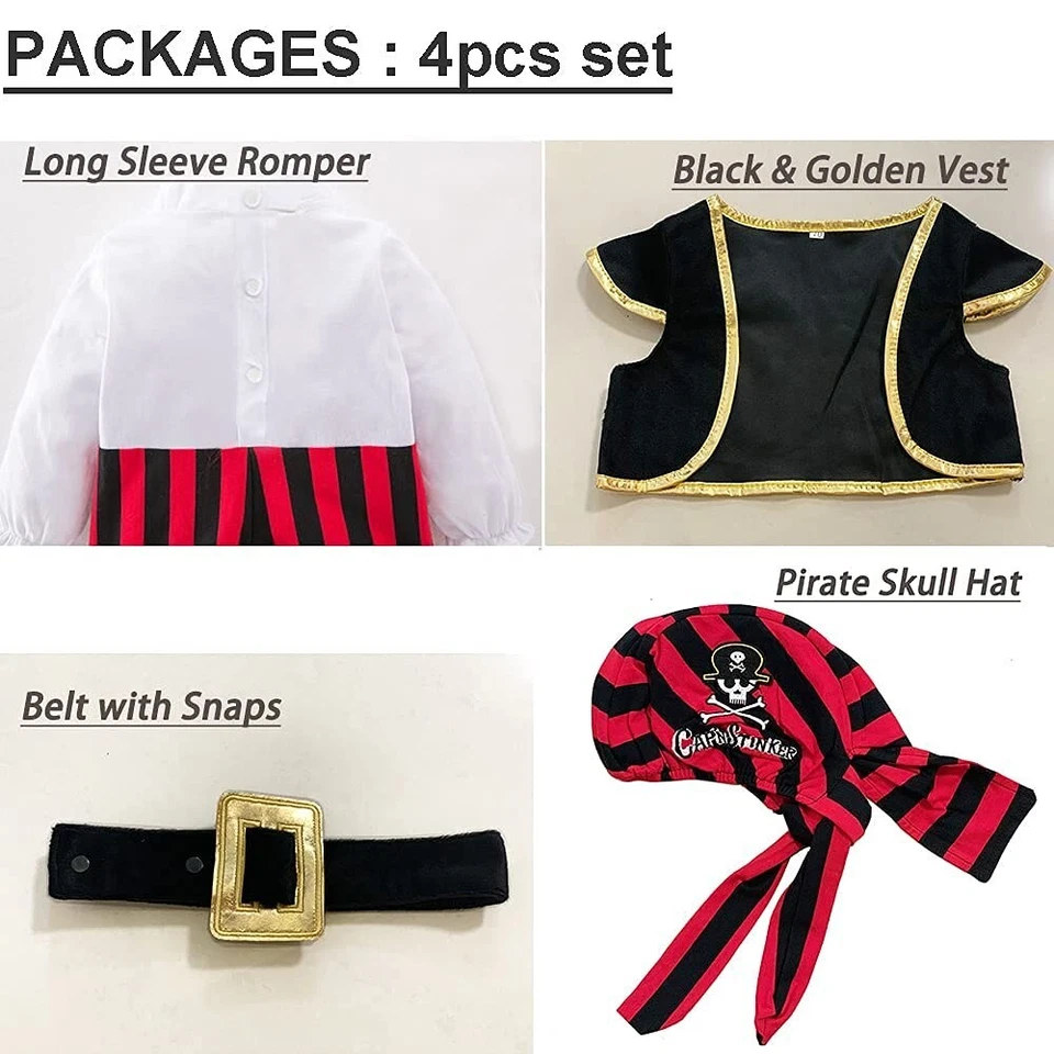 Disfraz de Pirata Bebé Mameluco+Chaleco+Sombrero+Cinturón 12-18 Meses Foto 4 de 4