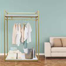 Freestanding Metal Clothes Rack Garment Rack Clothing Display Store 180cm Gold