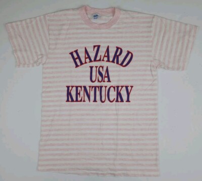Vintage 90s Hazard Kentucky USA Striped T Shirt Vtg Velva Sheen USA Made 1990s
