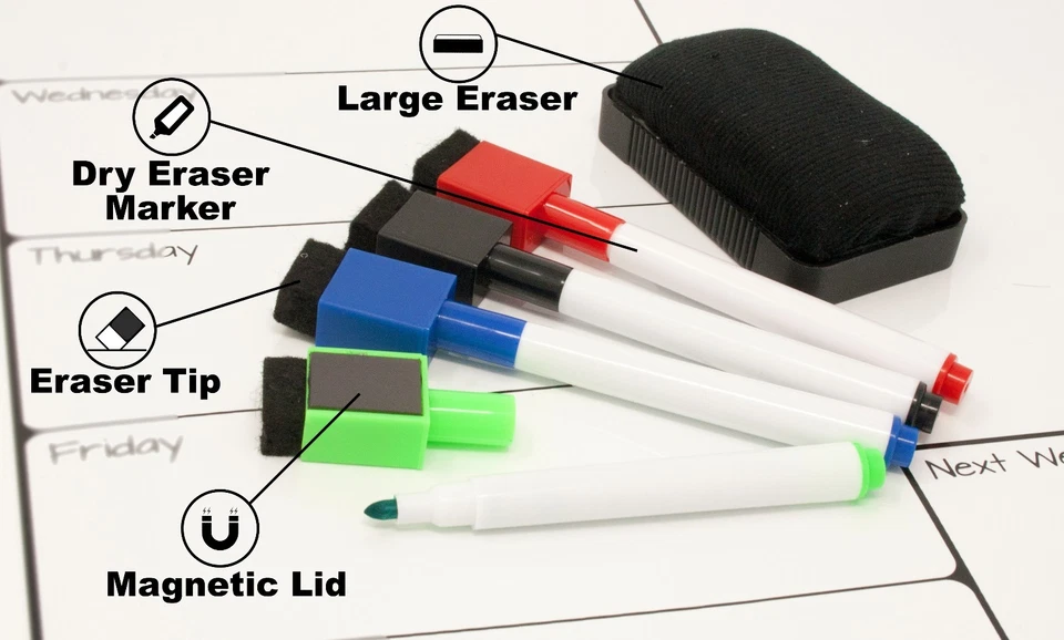 Magnetic WEEKLY Planner Whiteboard Fridge Calendar 4 Dry Erase Markers 42x30 cm - Image 4 of 4