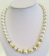 Bridal Ivry Glass Pearl Necklace Gold colour Plated Rhinestone, Claw Clasp.
