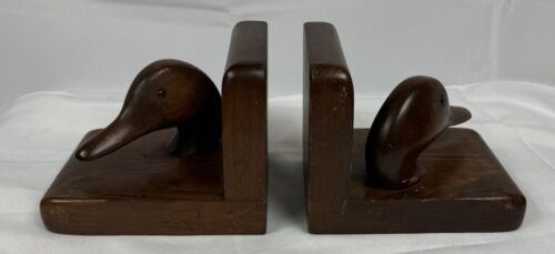 VTG Cornwall Wood Products Duck Wood Bookends Man Cave Cabin Head Rustic (Z1) - Picture 1 of 21