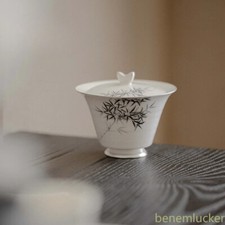 Hand-painted Bamboo Ceramic Covered Bowls Handmade with Lid Tea Soaking Gaiwan