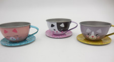 3 Jewelkeeper Tin Tea Cup and Saucer Cats Mini Toy Tea Set