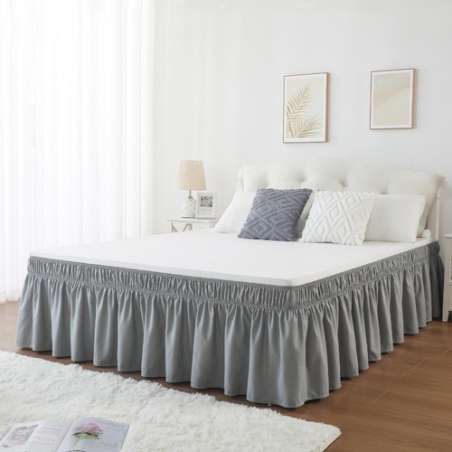 Wrap Around Style Bed Skirt Elastic Dust Ruffle Bed Dust Cover Protector UK - Picture 2 of 16