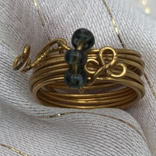 Gold Tone Wire Ring Black Seed Beads Handmade Size 7
