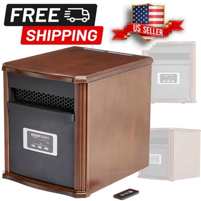 Compact 1500W Wood Finish Space Heater with Adjustable Thermostat & Remote
