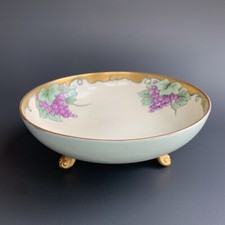 Antique J.P. Limoges France Jean Pouyat Hand Painted Grapes Bowl Gold Rim Footed