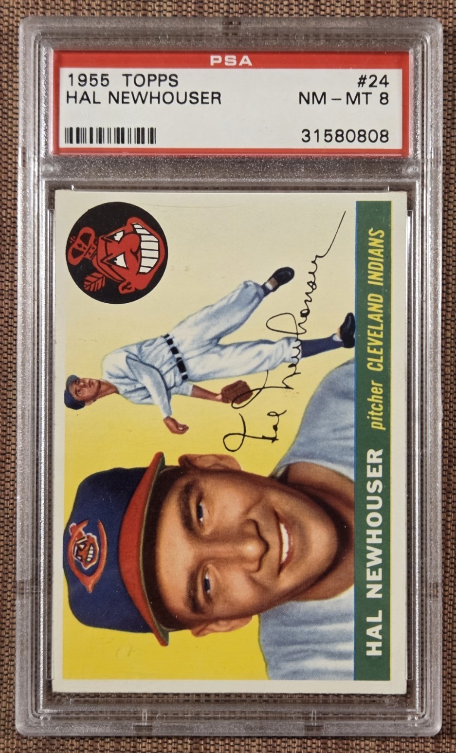 1955 Topps #24 Hal Newhouser Cleveland Indians Original Baseball Card PSA 8