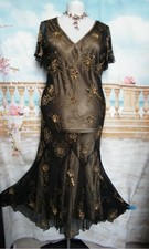 Evening Dress 18 Silk Gatsby Beaded JACQUES VERT Ballgown Flapper Downton 1920s