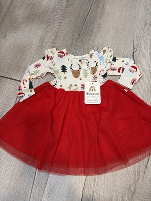 Emerson & Friends Baby Girl Christmas Dress Bamboo Tulle Red 0-3 Months NEW Tags