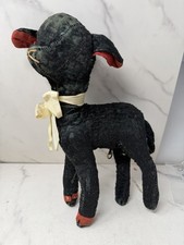 Antique Black Lamb Sheep Toy Cloth Plush Musical Folk Art As Is