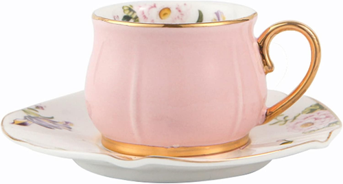 fanquare Tazza da tè e piattino con fiori rosa Set vintage in porcellana fine Tazza da caffè espresso cappuccino e piattino con cucchiaino Regali per un tè pomeridiano