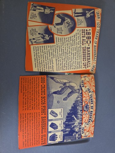 1939 Wheaties 100 Year's Of Baseball   Uniforms And Gloves History 2 Cards - Picture 1 of 4