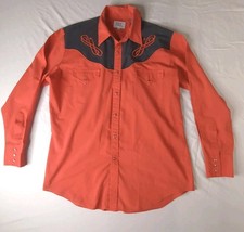 ELY Diamond Mens L Red Western Pearl Snap Shirt Embroidered Yoke Cowboy Rodeo