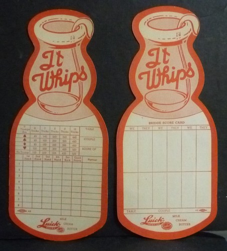 Vintage 2 Different Luick Dairy Bridge Die-Cut Milk Bottle Bridge Cards