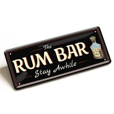 Blechschild Rum Bar 28x12 Stay Awhile Vintage Schwarz Tiki Bar Cocktail Deko
