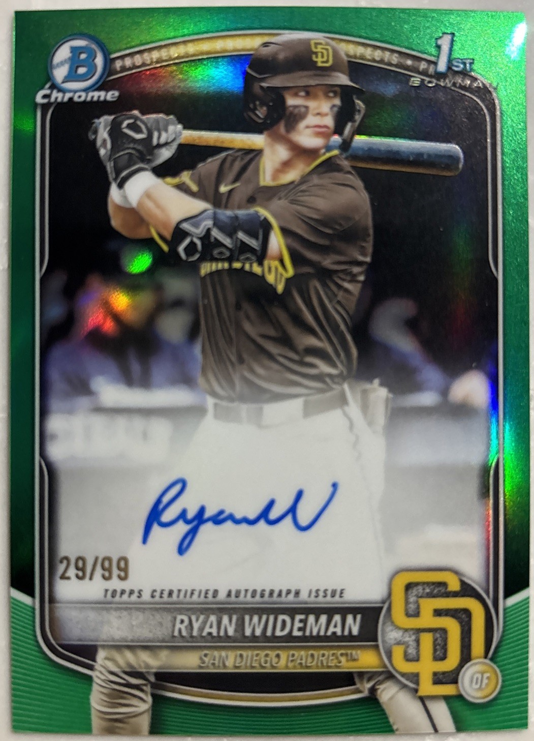 2025 Bowman Draft Chrome Prospects Auto Ryan Wideman Green Refractor /99 CPA-RW