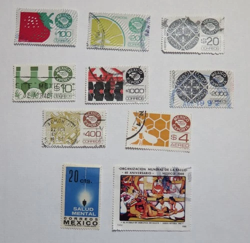 Mexico used postage stamps, 10 stamps, mostly export series, all different