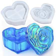 Heart Jar Resin Mold with Rose Lid Epoxy Resin Storage Box Casting Mould