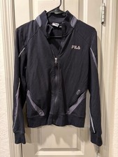 FILA Women s Full Zip Up Track Jacket Black Athleisure Athletic Pod Pocket Sz S
