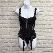 Vtg Y2K Victorias Secret Black Lace Corset Bustier 36 Mesh Bridal Goth Lingerie