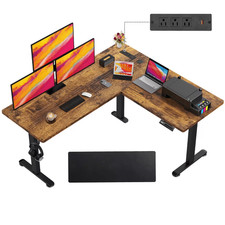 L Shaped 63"x 55" Home Office Adjustable Height Electric Computer Desk w/Outlets